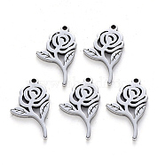 304 Stainless Steel Pendants, Laser Cut, Rose, for Valentine's Day, Stainless Steel Color, 16x9x1mm, Hole: 1mm(X-STAS-N092-47)