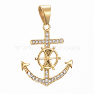 304 Stainless Steel Pendants, with Rhinestone, Anchor, Golden, Crystal, 40x33x3.5mm, Hole: 11x8mm(STAS-L196-30G)