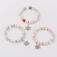 Trendy Glass Pearl Stretch Charm Bracelets, for Christmas, Antique Silver, Mixed Color, 50mm(X-BJEW-JB01697)