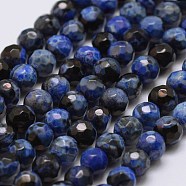 Faceted Natural Fire Crackle Agate Beads Strands, Round, Dyed & Heated, Blue, 4mm, Hole: 0.8mm, about 90~92pcs/strand, 14 inch(35.6cm)(X-G-F447-4mm-A19)