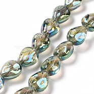 Transparent Electroplate Glass Beads Strands, Rainbow Plated, Teardrop, Aquamarine, 11x9x6.6mm, Hole: 1.1mm, about 55pcs/strand, 24.25 inch(61.6cm)(GLAA-C025-02H)