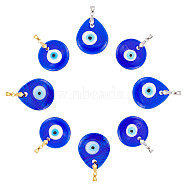 8Pcs 4 Style Handmade Lampwork Evil Eye Pendants, with Grade AA Brass Ice Pick Pinch Bails Finding, Teardrop & Flat Round, Dark Blue, 30~41x30x5~6mm, Hole: 4~6x4~5mm, 2pcs/style(FIND-AR0003-27)