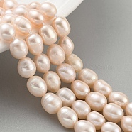 Natural Cultured Freshwater Pearl Beads Strands, Rice, Grade 2A, Light Coral, 7~8mm, Hole: 0.6mm, about 21~22pcs/strand, 6.89''~7.09''(17.5~18cm)(PEAR-P062-10A)