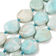 Natural Amazonite Beads Strands, Oval, Faceted, 29~31x22~24x7~8mm, Hole: 2mm, about 11~12pcs/strand, 15.7 inch(40cm)(G-P319-22)