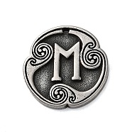 Rune Letters Alloy Pendants, Round, Antique Silver, 25x3mm, Hole: 1.6mm(PALLOY-S193-01AS-19)