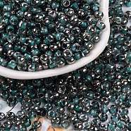 Glass Seed Beads, Inside Colours, Half Silver Plated, Round, Light Sea Green, 4x3mm, Hole: 1.2mm, 6428pcs/pound(SEED-A032-06T)