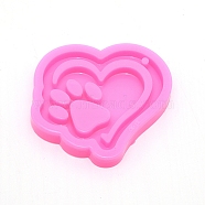 Heart with Paw Keychain Silicone Molds, Resin Casting Molds, For UV Resin, Epoxy Resin Jewelry Making, Hot Pink, 73x82x11mm, Hole: 4mm(DIY-TAC0008-30)