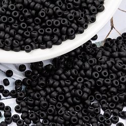 MIYUKI Round Rocailles Beads, Japanese Seed Beads, 8/0, (RR401F) Matte Black, 3mm, Hole: 1mm, about 422~455pcs/10g(X-SEED-G008-RR0401F)