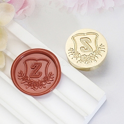 Golden Tone Round Wax Seal Brass Stamp Heads, for Wax Seal Stamp, Flower with Letter Pattern, Letter Z, 20x14mm, Inner Diameter: 7mm(AJEW-Z034-02G-Z)