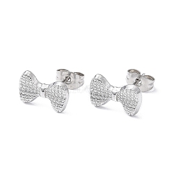 Non-Tarnish 304 Stainless Steel Grooved Bowknot Stud Earrings for Women, Stainless Steel Color, 12.8x8mm, Pin: 0.8mm(EJEW-I285-05P)