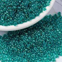 MIYUKI Round Rocailles Beads, Japanese Seed Beads, Fancy Lined, (RR3742) Fancy Lined Teal Green, 15/0, 1.5mm, Hole: 0.7mm, about 5555pcs/10g(X-SEED-G009-RR3742)