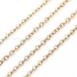 3.28 Feet Vacuum Plating 304 Stainless Steel Cable Chains, Soldered, Flat Oval, Golden, 1.6x1.3x0.3mm(X-CHS-F007-01G-A)