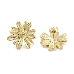 Flower 304 Stainless Steel Stud Earrings for Women, Real 18K Gold Plated, 20~20.5mm(EJEW-L283-102G)