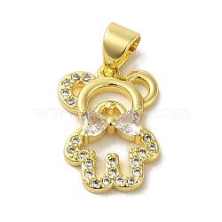 Brass Micro Pave Clear Cubic Zirconia Pendants, Bear Charms, Real 18K Gold Plated, 16x11.5x3mm, Hole: 5x3.5mm(KK-R162-080G)