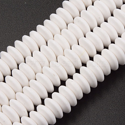 Handmade Polymer Clay Beads Strands, Flat Round, Creamy White, 8.5~9x3.5mm, Hole: 1.6mm, about 112pcs/strand, 15.75 inch~16.14 inch(40~41cm)(CLAY-N008-064-A03)