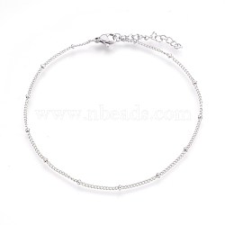 Tarnish Resistant 304 Stainless Steel Curb Chain Anklets, Stainless Steel Color, 9 inch(22.8cm), 1.4mm(AJEW-P069-05P)