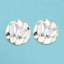 Eco-friendly Brass Pendants, Cadmium Free & Lead Free, Textured Flat Round Charm, 925 Sterling Silver Plated, 22x1.5mm, Hole: 1.2mm(X-KK-M257-03S)