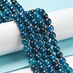 Natural Agate Beads Strands, Dyed & Heated, Round, Faceted, Marine Blue, 6mm, Hole: 1mm, about 62pcs/strand, 14.37~14.76 inch(36.5~37.5cm)(G-C082-A01-05)