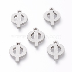 304 Stainless Steel Pendants, Matte Style, Greek Alphabet, Stainless Steel Color, Letter.F, 12x9x1.5mm, Hole: 1.5mm(STAS-A045-22P)