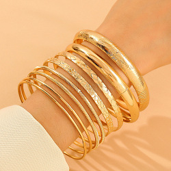 8Pcs Alloy Bangle Set for Women, Golden, Diameter: 70mm(WG160B4-03)