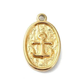 Ion Plating(IP) 304 Stainless Steel Pendants, Real 18K Gold Plated, Oval, Anchor & Helm, 17x11x3mm, Hole: 1.2mm