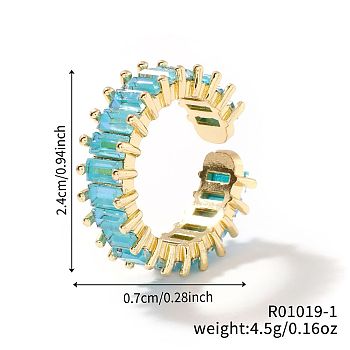 Brass Glass Cuff Rings, Open Rings for Women, Cyan