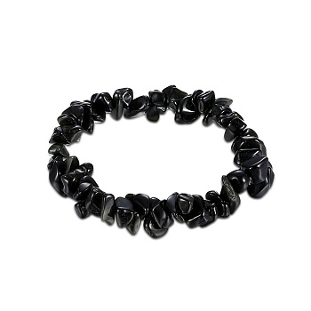 Natural Obsidian Chips Stretch Bracelets, Inner Diameter: 2-1/4 inch(5.6cm)