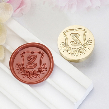 Golden Tone Round Wax Seal Brass Stamp Heads, for Wax Seal Stamp, Flower with Letter Pattern, Letter Z, 20x14mm, Inner Diameter: 7mm