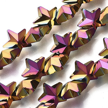 Electroplate Glass Beads Strands, Star, Purple Plated, 9.5x10x5.5mm, Hole: 0.9mm, about 103pcs/strand, 25.20 inch(64cm)