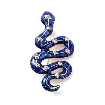 Alloy Rhinestone Brooch, Glitter Snake Enamel Pins, for Backpack Clothes, Blue, 79x37x12.5mm