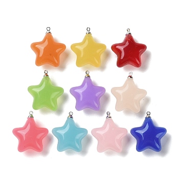 Acrylic Pendants, with Iron Ring, Star, Mixed Color, 26x23x13.5mm, Hole: 1.6mm