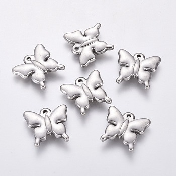 201 Stainless Steel Pendants, Butterfly Charms, Stainless Steel Color, 15x16x3mm, Hole: 1mm