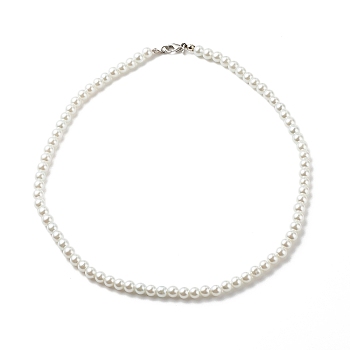 Glass Pearl Round Beaded Necklace for Women, White, 18.31 inch(46.5cm)