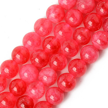 Natural Quartz Beads Strands, Dyed & Heated, Imitation Rhodochrosite, Round, Crimson, 6~6.5mm, Hole: 1mm, about 62pcs/strand, 15.16 inch(38.5cm)