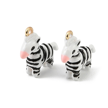 Alloy Enamel Pendants, Zebra Charms, Long-Lasting Plated, Rack Plating, Golden, 17x18x5.5mm, Hole: 1.2mm
