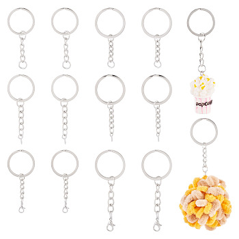 60Pcs 6 Styles Iron Split Key Rings, with Curb Chains, Keychain Clasp Findings, Platinum, 56~69mm, 10pcs/style