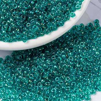 MIYUKI Round Rocailles Beads, Japanese Seed Beads, Fancy Lined, (RR3742) Fancy Lined Teal Green, 15/0, 1.5mm, Hole: 0.7mm, about 5555pcs/10g