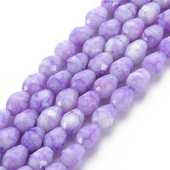 Opaque Baking Painted Glass Beads Strands, Imitation Stones, Faceted, Teardrop, Lilac, 7.5x6mm, Hole: 1.2mm, about 53~54pcs/strand, 15.75 inch~15.94 inch(40~40.5cm)