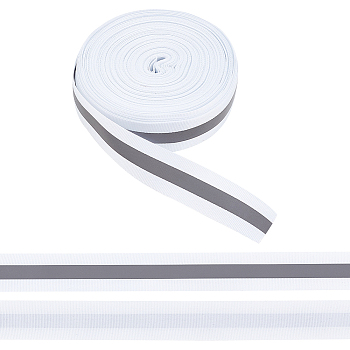 WADORN 25 Yards Reflective Polyester Striped Ribbon, for Warning Tape, White, 7/8 inch(23.5mm)