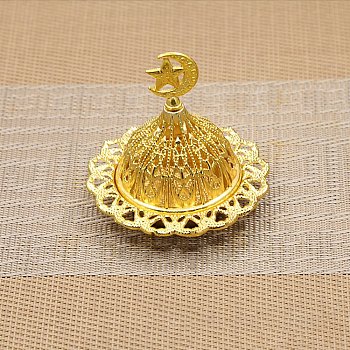 Alloy Incense Burners Tower Censer Holder, Hollow Buddhism Aromatherapy Furnace Home Decor, Golden, 70x70mm