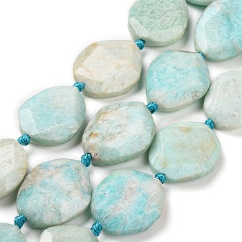 Natural Amazonite Beads Strands, Oval, Faceted, 29~31x22~24x7~8mm, Hole: 2mm, about 11~12pcs/strand, 15.7 inch(40cm)