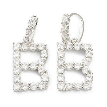 Brass Micro Pave Clear Cubic Zirconia Pendants, Letter, Letter.B, 19~22.5x10.5~20x2.5mm, Hole: 9.5x6mm