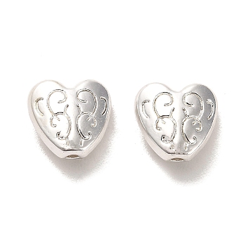 Alloy Beads, Long-Lasting Plated, Heart Charms, Silver, 10x10.5x5mm, Hole: 1.5mm