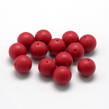 Food Grade Eco-Friendly Silicone Beads, Round, Red, 12mm, Hole: 2mm
