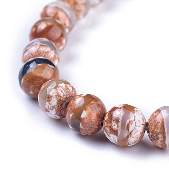 Tibetan Style Striped Pattern dZi Beads, Natural Agate, Dyed, Faceted, Round, 8mm, Hole: 1mm, about 47pcs/strand, 14.96 inch
