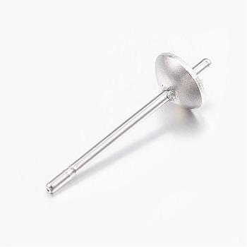 201 Stainless Steel Stud Earring Settings, For Half Drilled Beads, Stainless Steel Color, 4mm, Pin: 0.8mm, Tray: 3.5mm