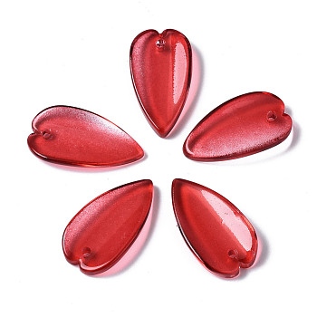 Transparent Spray Painted Glass Pendants, Leaf, Red, 20.5x11x3.5mm, Hole: 1.2mm
