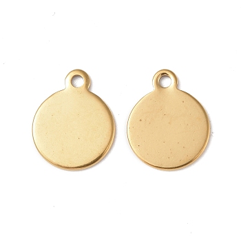 Ion Plating(IP) 304 Stainless Steel Charms, Flat Round Charm, Real 18K Gold Plated, 12.5x10x1mm, Hole: 1.4mm