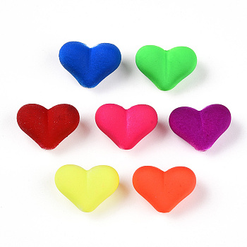 Spray Painted Acrylic Beads, Heart, Mixed Color, 11.5x15.5x8.5mm, Hole: 2mm, about 588pcs/500g