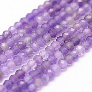 Natural Amethyst Beads Strands, Faceted, Round, 3mm, Hole: 0.5~0.6mm, about 127~135pcs/strand, 15.3~15.7 inch(39~40cm)